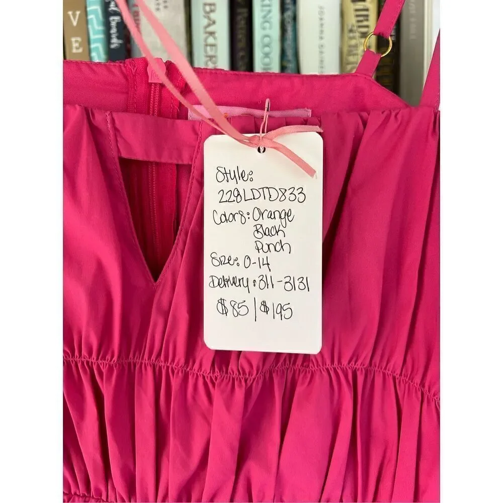 NWT LDT SAMPLE Pink Tiered Ruched Tie Front Keyhole Mini Dress Size 4